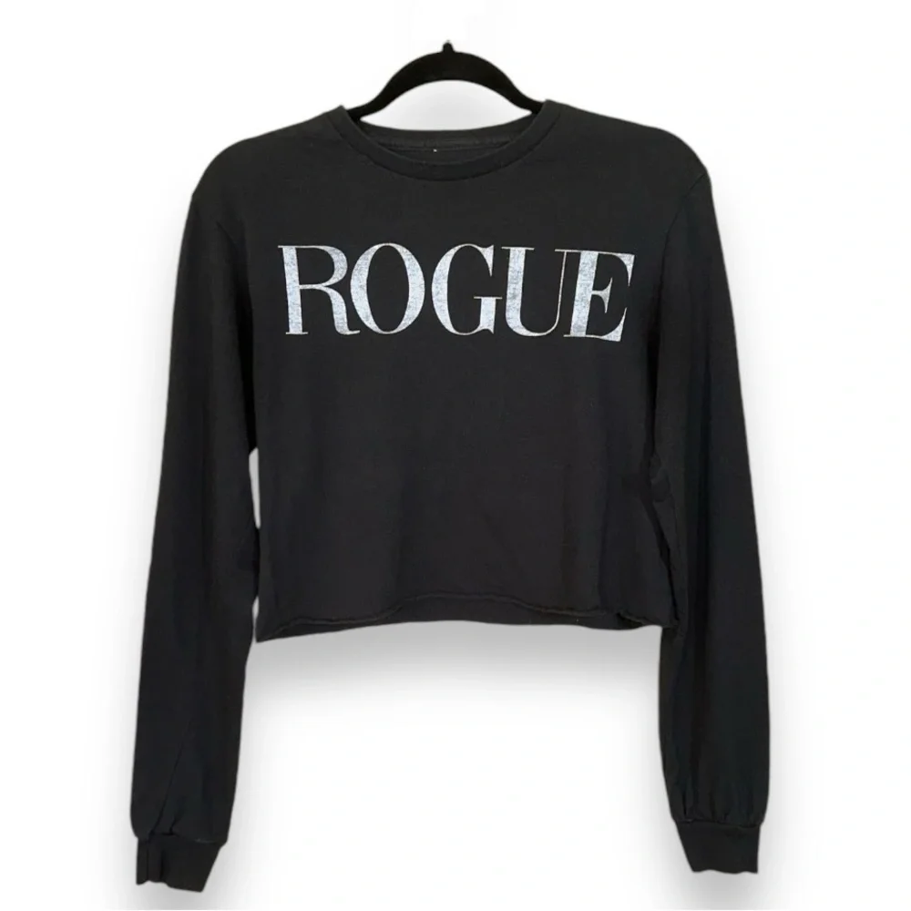 Black Cropped Long-Sleeve Top with “ROGUE” Graphic · Size S - Picture 1 of 6